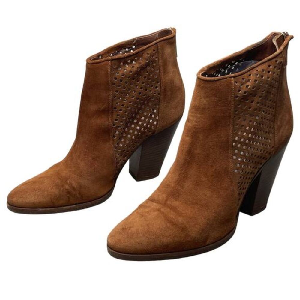 Diane‎ Von Furstenberg DVF Suede Almond Ankle Bootie Brown Perforated  7 Country